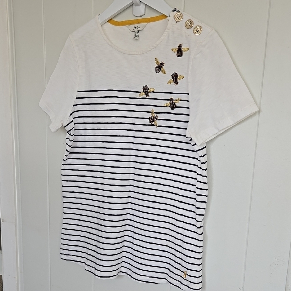 Joules Bee Design Embroidered Button Shoulder Top Size 8 - Picture 12 of 15